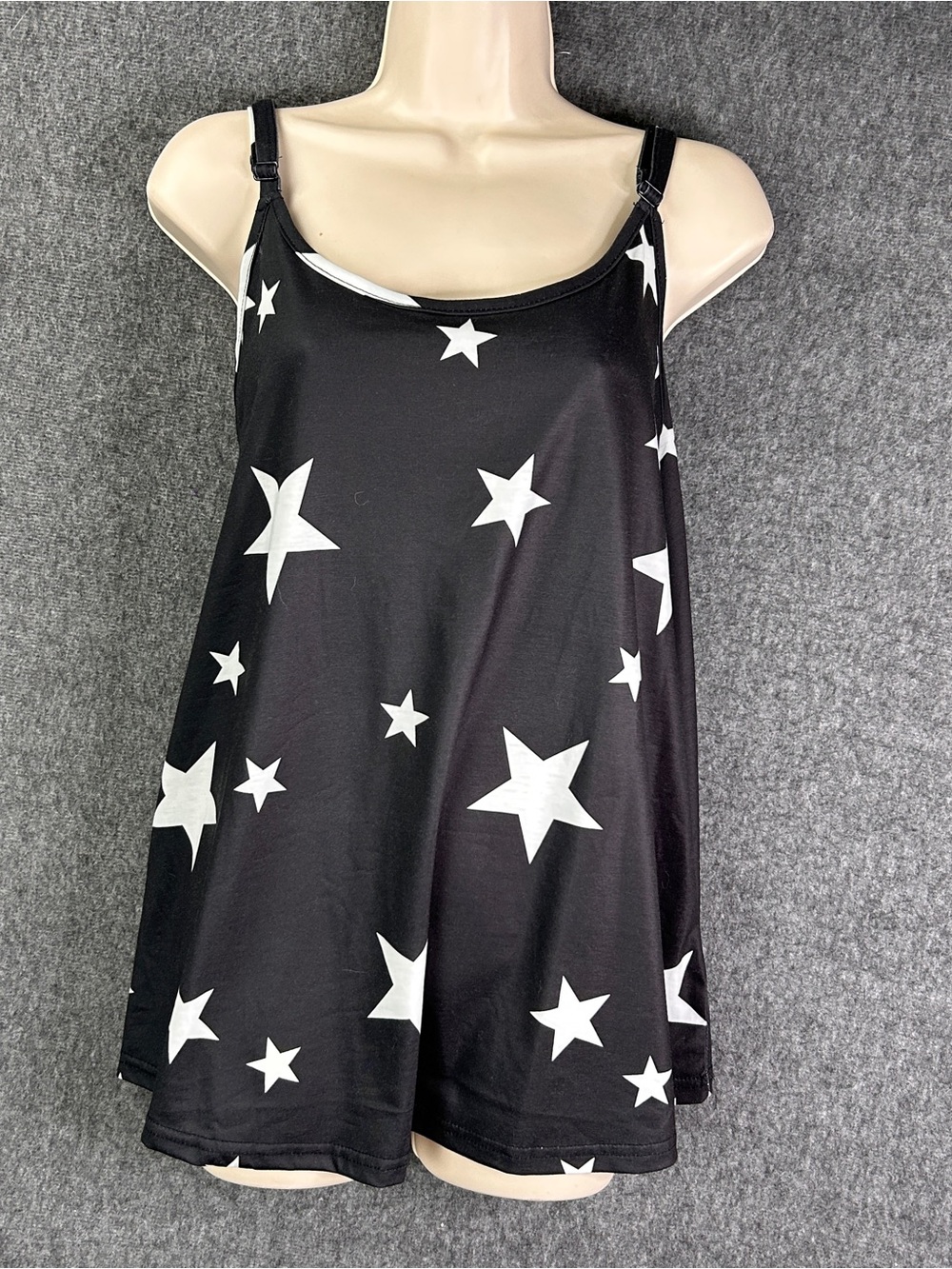 BloomChic Tank Top Womens 12 Black Star Print Adjustable Strap Cami Celestial